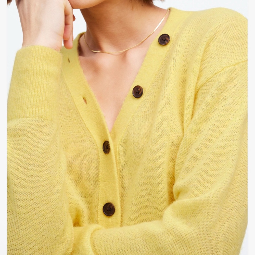 NWT Madewell Alpaca Blend V Neck Cardigan Canary Yellow NU530